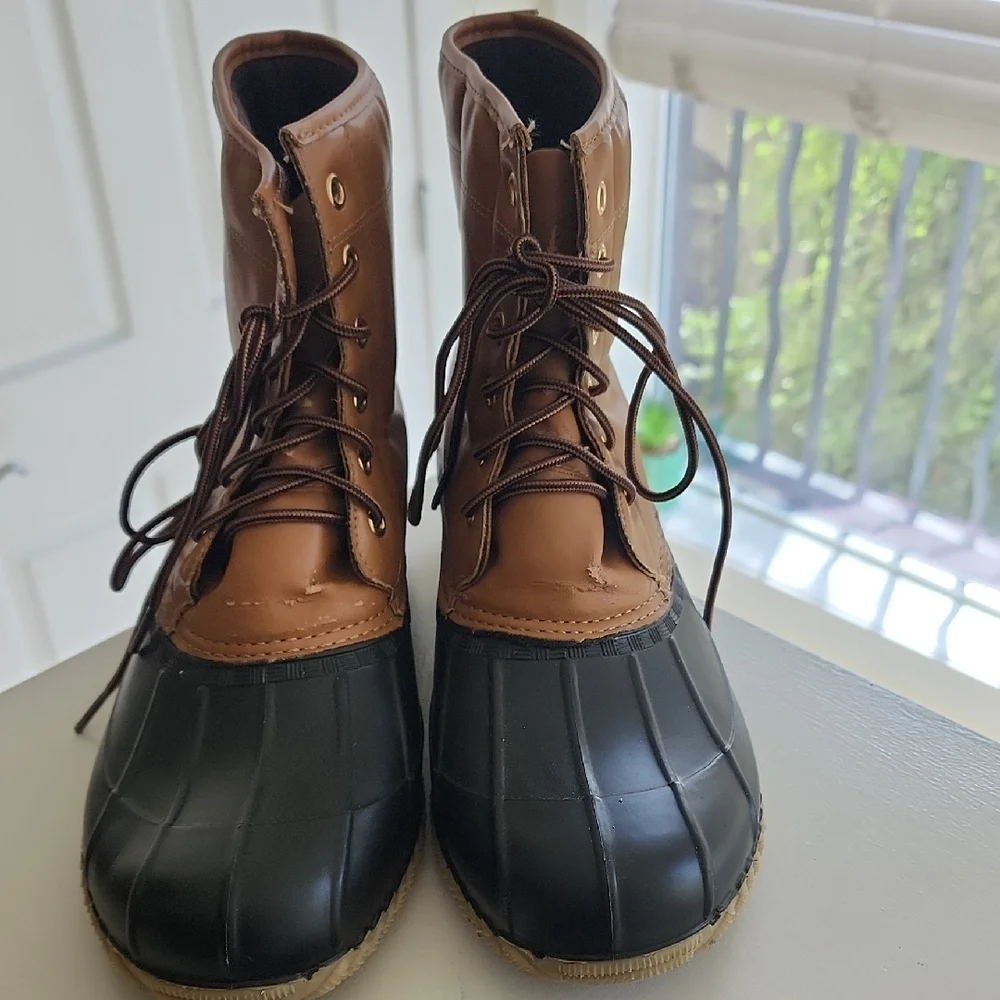 Men's Two-Tone Waterproof Lace-Up Rain & Snow Boots in Brown and Black